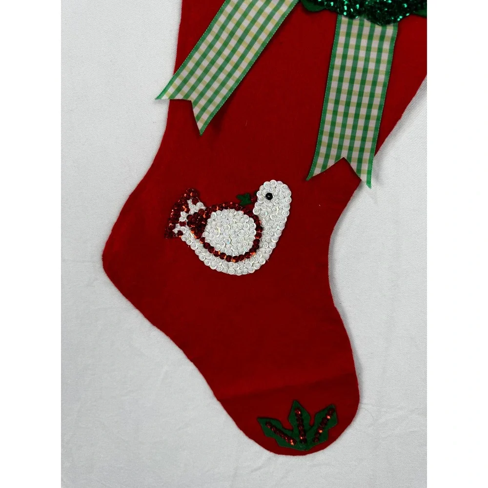 Handmade Christmas Stocking Unisex OS Red Good Sequin Bells Dove Amy Gingham Bow